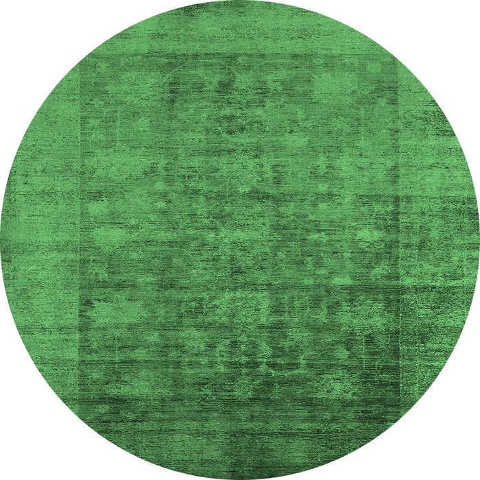 Round Machine Washable Oriental Emerald Green Industrial Area Rugs, wshurb2435emgrn