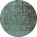 Round Oriental Turquoise Industrial Rug, urb2435turq