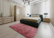 Mid-Century Modern Bright Maroon Red Oriental Rug in a Bedroom, urb2435