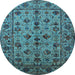 Round Machine Washable Oriental Light Blue Industrial Rug, wshurb2436lblu