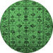 Round Machine Washable Oriental Emerald Green Industrial Area Rugs, wshurb2436emgrn