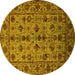 Round Machine Washable Oriental Yellow Industrial Rug, wshurb2436yw