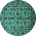 Round Oriental Turquoise Industrial Rug, urb2436turq