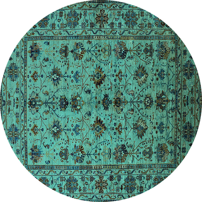 Round Machine Washable Oriental Turquoise Industrial Area Rugs, wshurb2436turq