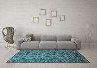 Machine Washable Oriental Light Blue Industrial Rug, wshurb2436lblu