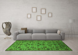 Machine Washable Oriental Green Industrial Area Rugs in a Living Room,, wshurb2436grn