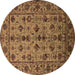 Round Machine Washable Oriental Brown Industrial Rug, wshurb2436brn