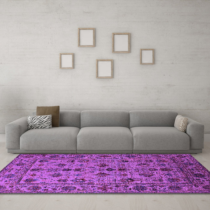 Machine Washable Oriental Purple Industrial Area Rugs in a Living Room, wshurb2436pur