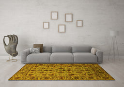 Machine Washable Oriental Yellow Industrial Rug in a Living Room, wshurb2436yw