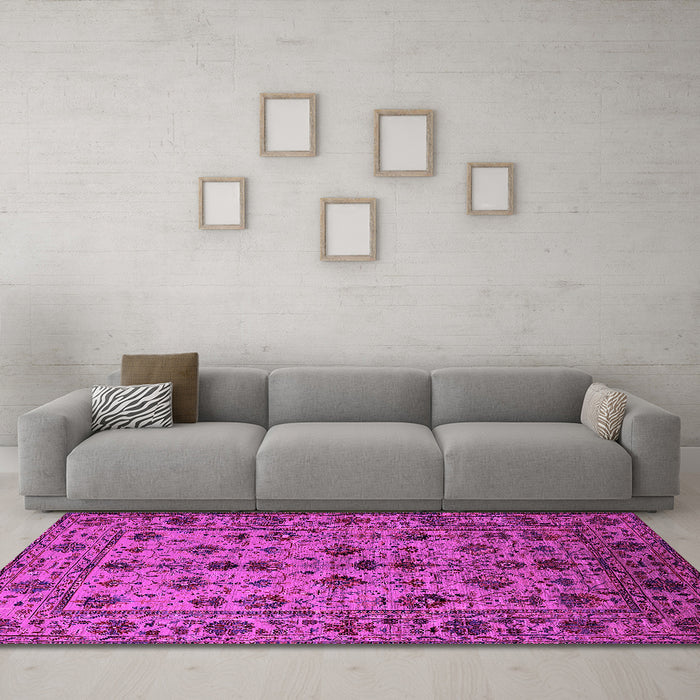 Machine Washable Oriental Pink Industrial Rug in a Living Room, wshurb2436pnk