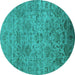 Round Oriental Turquoise Traditional Rug, urb2437turq