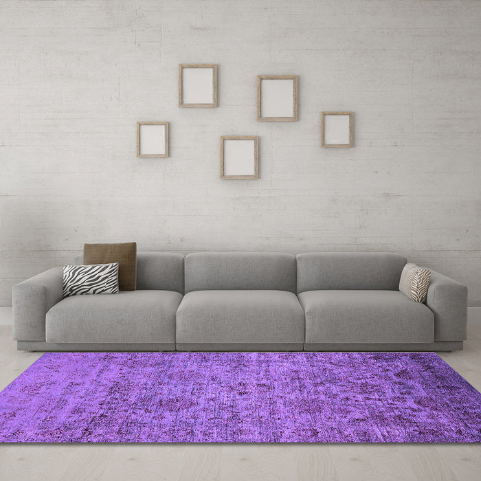 Machine Washable Oriental Purple Traditional Area Rugs in a Living Room, wshurb2437pur