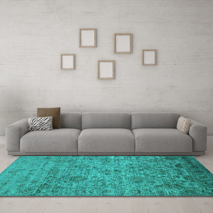 Machine Washable Oriental Turquoise Traditional Area Rugs in a Living Room,, wshurb2437turq