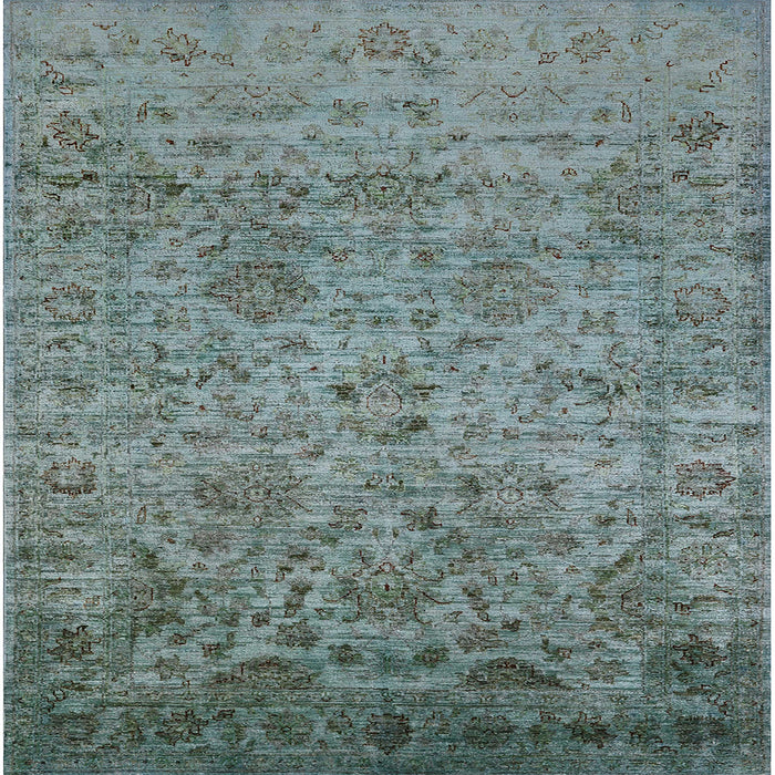 Square Mid-Century Modern Cadet Blue Green Oriental Rug, urb2437