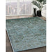 Mid-Century Modern Cadet Blue Green Oriental Rug in Family Room, urb2437