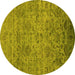 Round Oriental Yellow Traditional Rug, urb2437yw