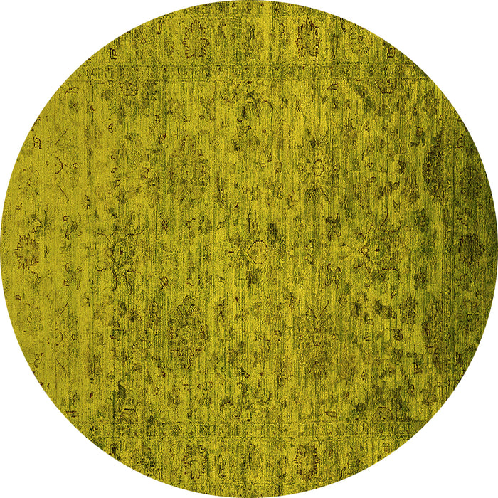 Round Machine Washable Oriental Yellow Traditional Rug, wshurb2437yw
