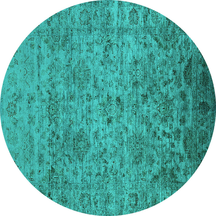 Round Machine Washable Oriental Turquoise Traditional Area Rugs, wshurb2437turq