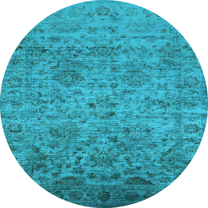 Round Machine Washable Oriental Light Blue Traditional Rug, wshurb2437lblu