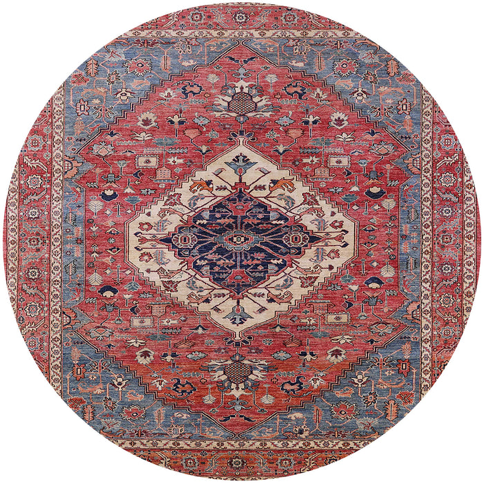 Round Mid-Century Modern Fire Brick Red Persian Rug, urb2438