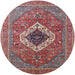 Round Mid-Century Modern Fire Brick Red Persian Rug, urb2438