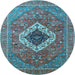 Round Machine Washable Persian Light Blue Traditional Rug, wshurb2438lblu