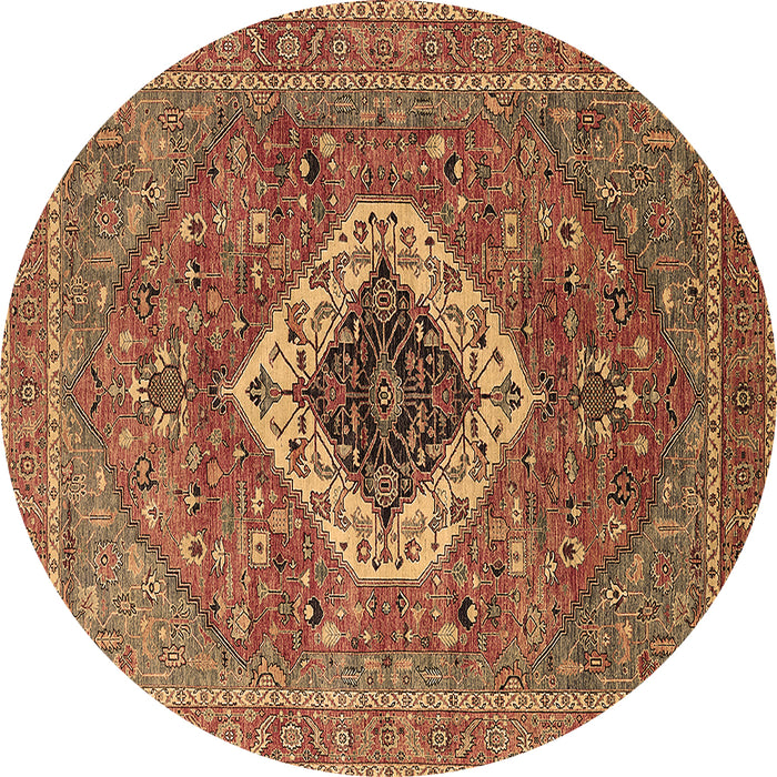 Round Machine Washable Persian Brown Traditional Rug, wshurb2438brn