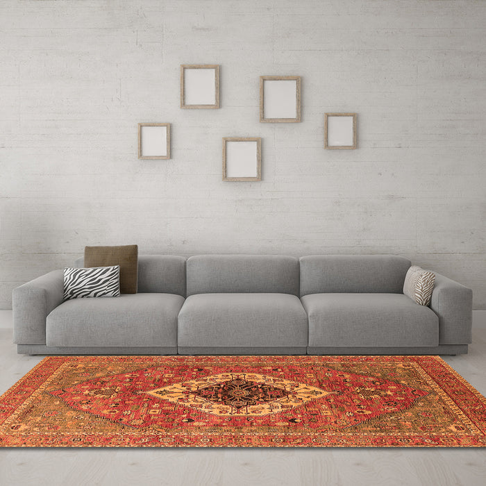 Machine Washable Persian Orange Traditional Area Rugs in a Living Room, wshurb2438org