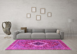Machine Washable Persian Pink Traditional Rug in a Living Room, wshurb2438pnk