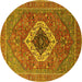 Round Persian Yellow Traditional Rug, urb2438yw