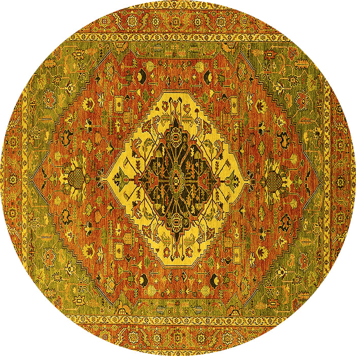 Round Machine Washable Persian Yellow Traditional Rug, wshurb2438yw