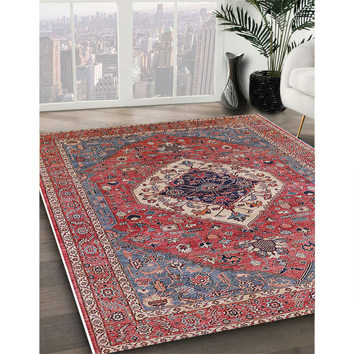 Mid-Century Modern Fire Brick Red Persian Rug in Family Room, urb2438