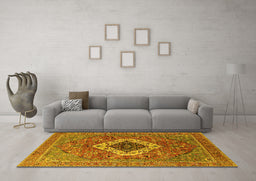 Machine Washable Persian Yellow Traditional Rug in a Living Room, wshurb2438yw