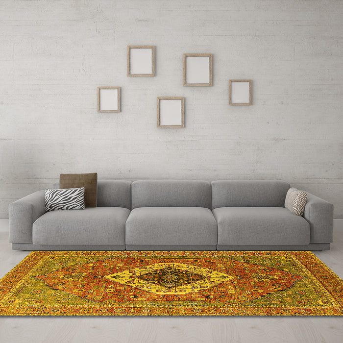 Machine Washable Persian Yellow Traditional Rug in a Living Room, wshurb2438yw