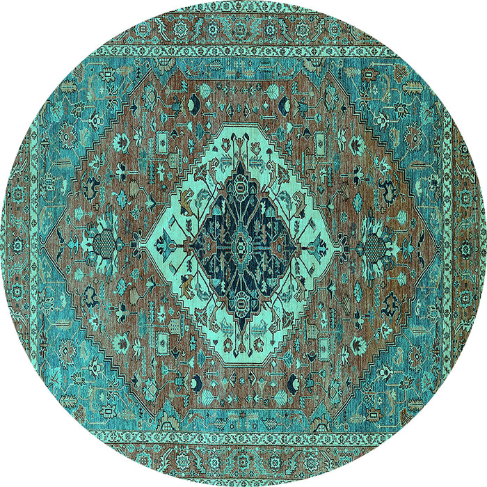 Round Persian Turquoise Traditional Rug, urb2438turq