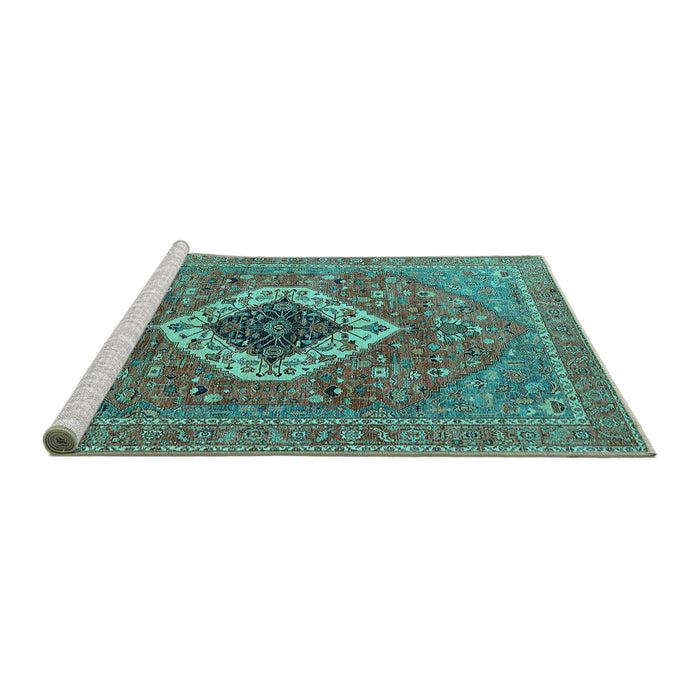 Sideview of Machine Washable Persian Turquoise Traditional Area Rugs, wshurb2438turq