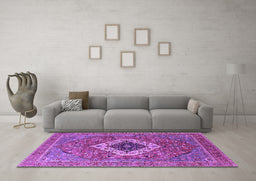 Machine Washable Persian Purple Traditional Area Rugs in a Living Room, wshurb2438pur