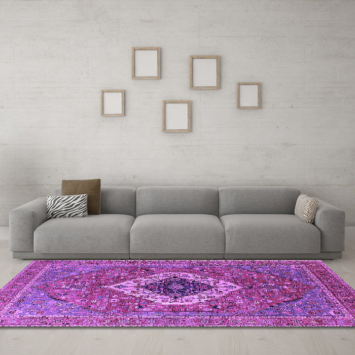 Machine Washable Persian Purple Traditional Area Rugs in a Living Room, wshurb2438pur