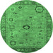 Round Machine Washable Oriental Emerald Green Industrial Area Rugs, wshurb2439emgrn