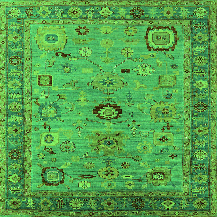 Square Machine Washable Oriental Green Industrial Area Rugs, wshurb2439grn