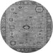 Round Machine Washable Oriental Gray Industrial Rug, wshurb2439gry