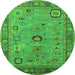 Round Machine Washable Oriental Green Industrial Area Rugs, wshurb2439grn