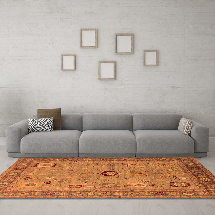 Machine Washable Oriental Orange Industrial Area Rugs in a Living Room, wshurb2439org