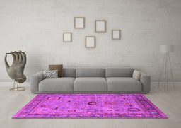 Machine Washable Oriental Pink Industrial Rug in a Living Room, wshurb2439pnk