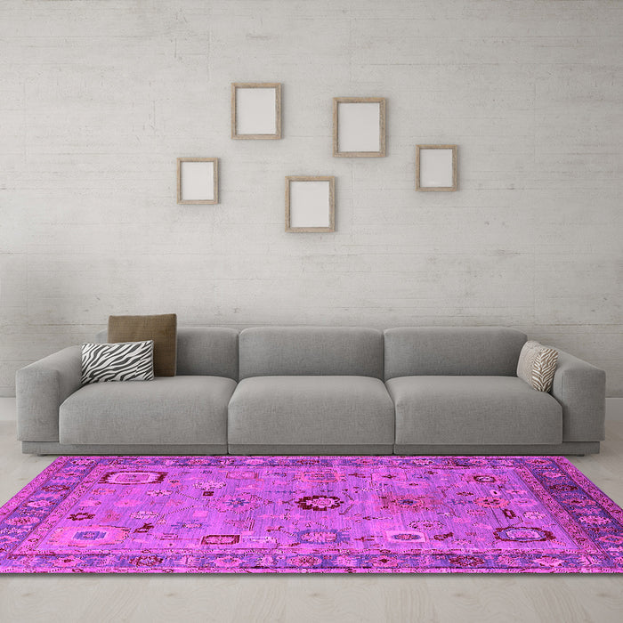 Machine Washable Oriental Pink Industrial Rug in a Living Room, wshurb2439pnk