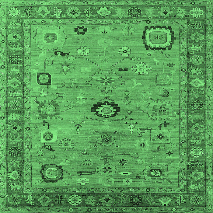 Square Machine Washable Oriental Emerald Green Industrial Area Rugs, wshurb2439emgrn