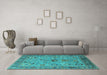 Machine Washable Oriental Turquoise Industrial Area Rugs in a Living Room,, wshurb2439turq