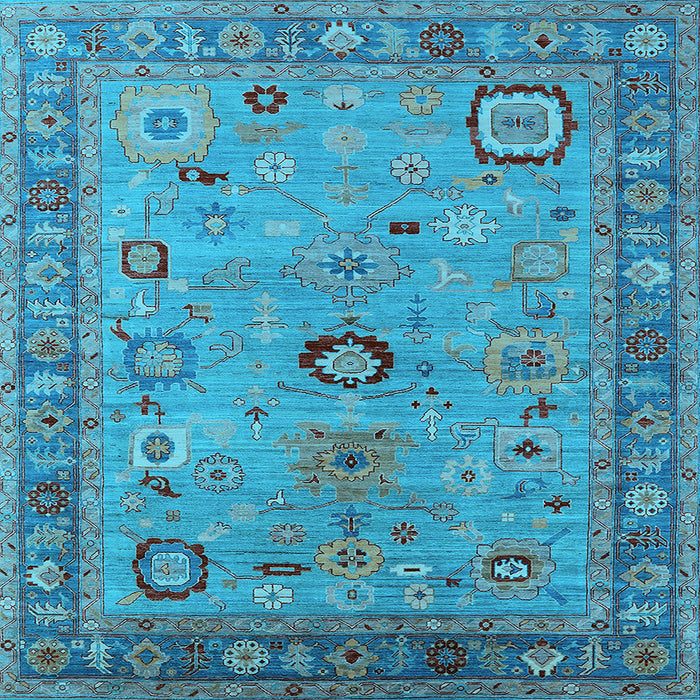 Square Machine Washable Oriental Light Blue Industrial Rug, wshurb2439lblu
