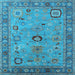 Square Machine Washable Oriental Light Blue Industrial Rug, wshurb2439lblu