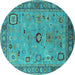 Round Machine Washable Oriental Turquoise Industrial Area Rugs, wshurb2439turq